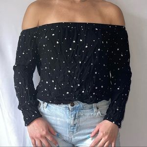 Off the shoulder Kendall & Kylie star pattered shirt